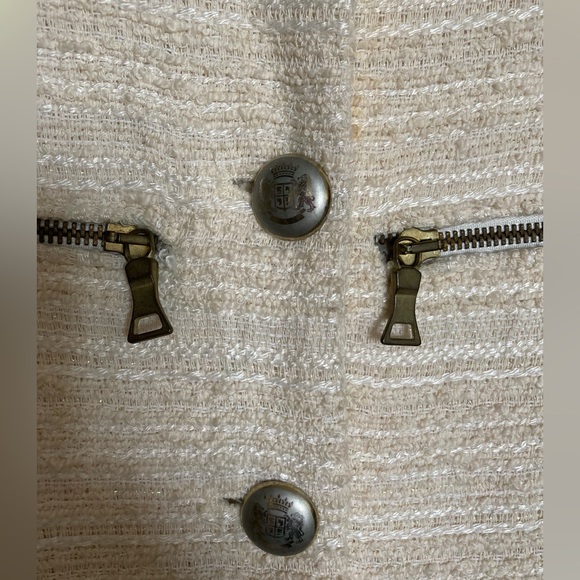 Zara Tweed Boucle Jacket, Size S, Cream, Chanel Vibe, Glitter, 4 Zipper Pockets - Picture 5 of 9